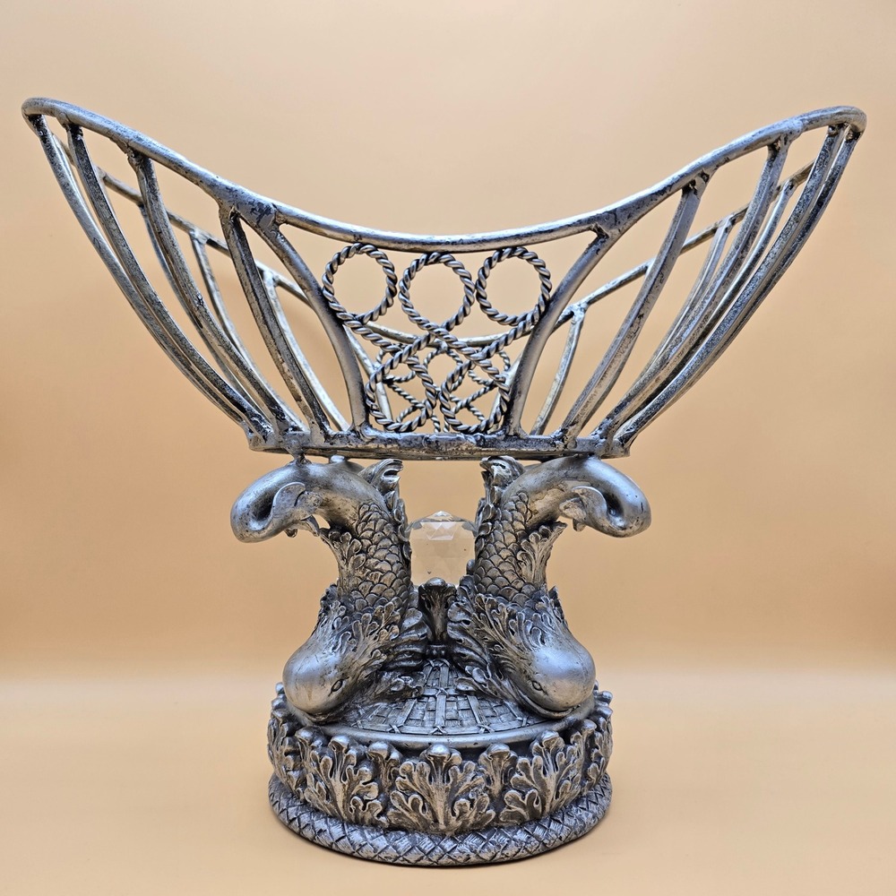 Vintage Sandton Designs Classical Weave Decorative Bowl Silver Koi Fish Pedestal